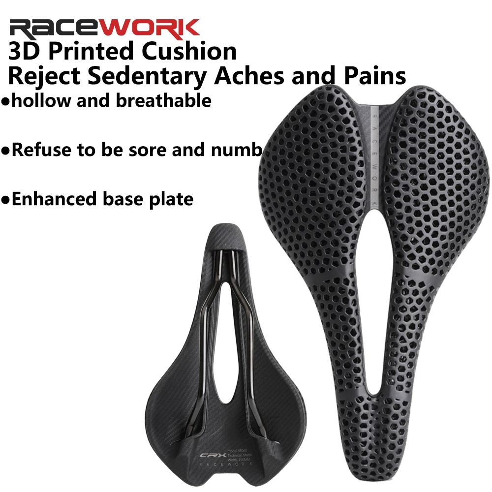 RACEWORK 3D 인쇄 자전거 안장 짧은 코 250x150mm 도로 MTB 자갈 자전거 좌석 부품 초경량 통기성 사이클링 안장