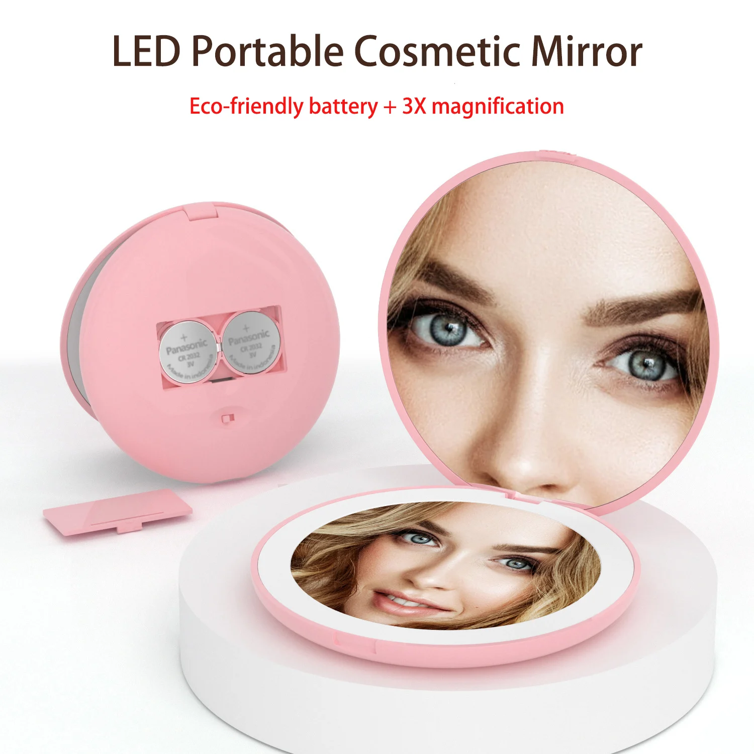 Makeup Mirror With Led Light Magnifying Portable Compact Make up Mirror Folding Handheld Double Sided Battery Cosmetics Mirror