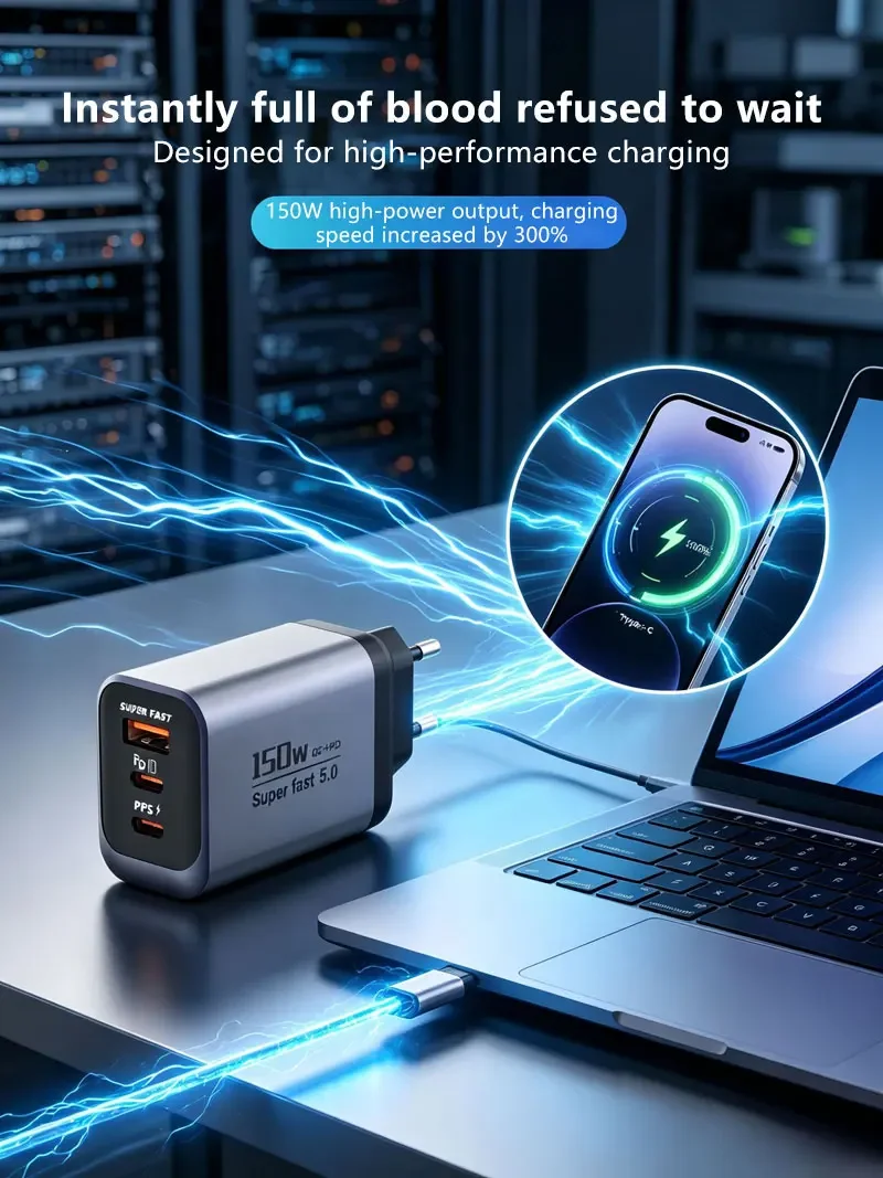 120W 3-Port Typ-C Ladegerät USB-C Schnellladewandadapter US/EU/UK-Stecker Telefonladegerät Kompatibel mit iPhone Samsung – Detail 3