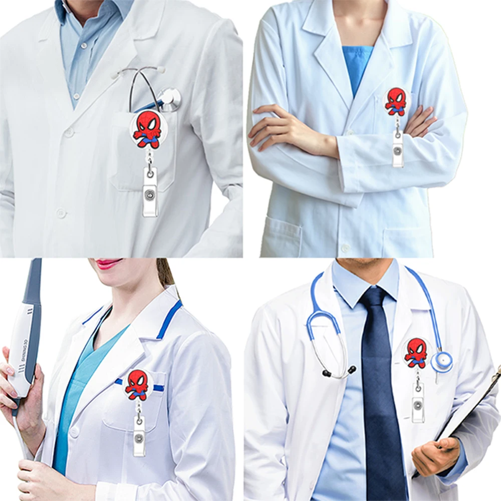 Marvel Spider Man Infermiera telescopica Dottore Badge Scroll Clip Ospedale Studente medico Porta carte d'identità Portachiavi Cordino
