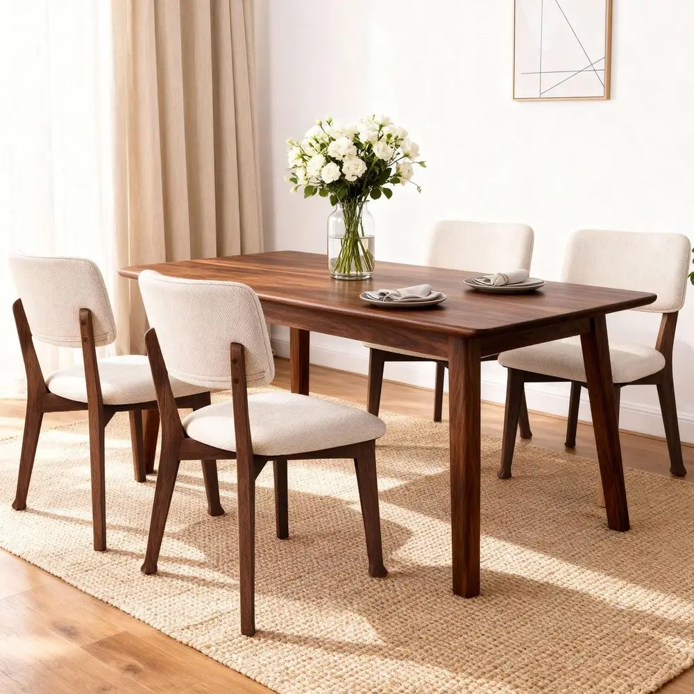 

Dining Chairs Set of 4, Mid Century Modern Kitchen Chairs with Fabric Upholstered and Curved Backrest for Dining Room, Restaura