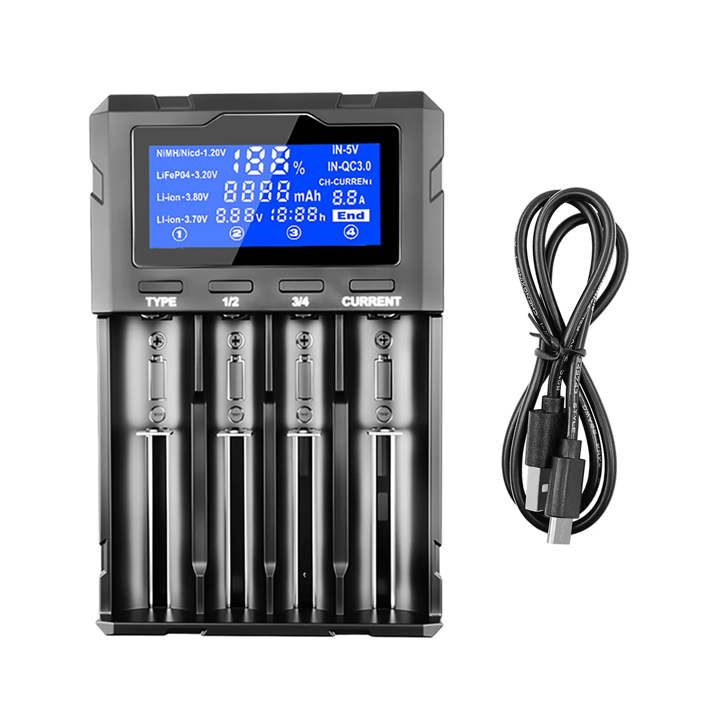 Ładowarka LiitoKala Lii-KU4 do akumulatorów 18650, 21700, 20700, 26650, 16340, CR123A, 18350, 14500, 1.2V Ni-MH Ni-Cd, inteligentna ładowarka — 2