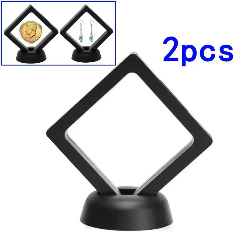 2pcs Coin Frame Penny 90*90mm Decoration Black Plastic Floating Display Holder Box Stand Collection Protection