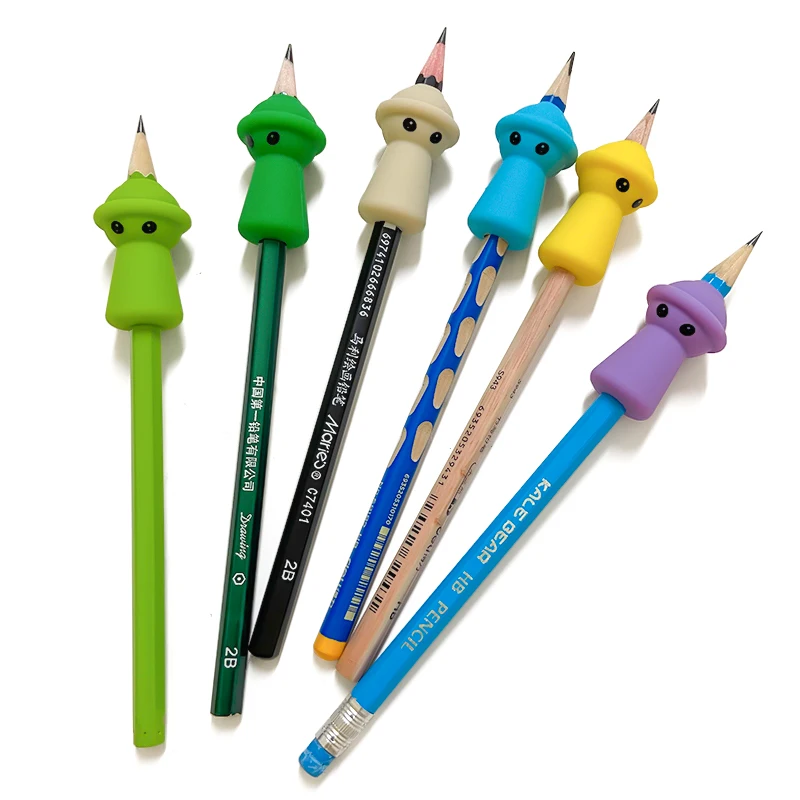 7pcs Multi-Color Ergonomic Silicone Pencil Grip Writing Corrector Biteable Pencil Cap Anti-Bite Hand Silicone Pencil Top Cove