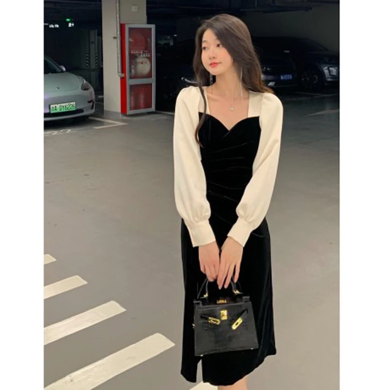 Office Lady Style Sexy Dress 2022 Autumn Elegant High Quality Slim Fit Sweetheart Neck One-Piece