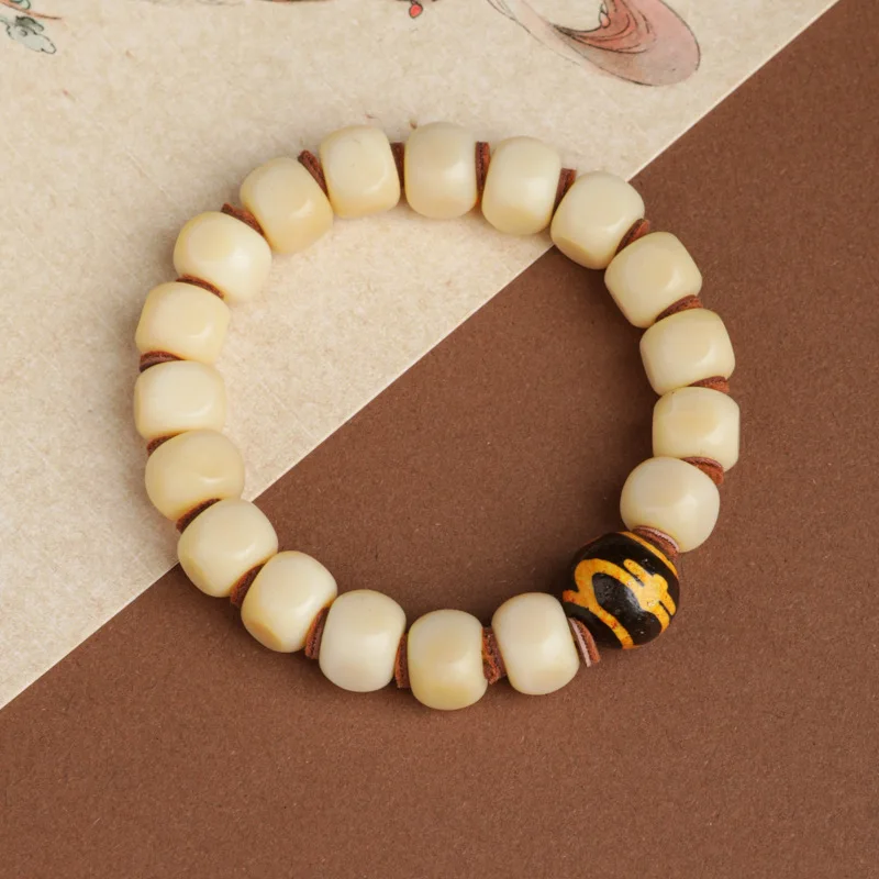 Natural Yellow Chicken Grease Bone Single-Wrap Men's Hexagonal AquariusBeads Bracelet Crafts Hand Toy