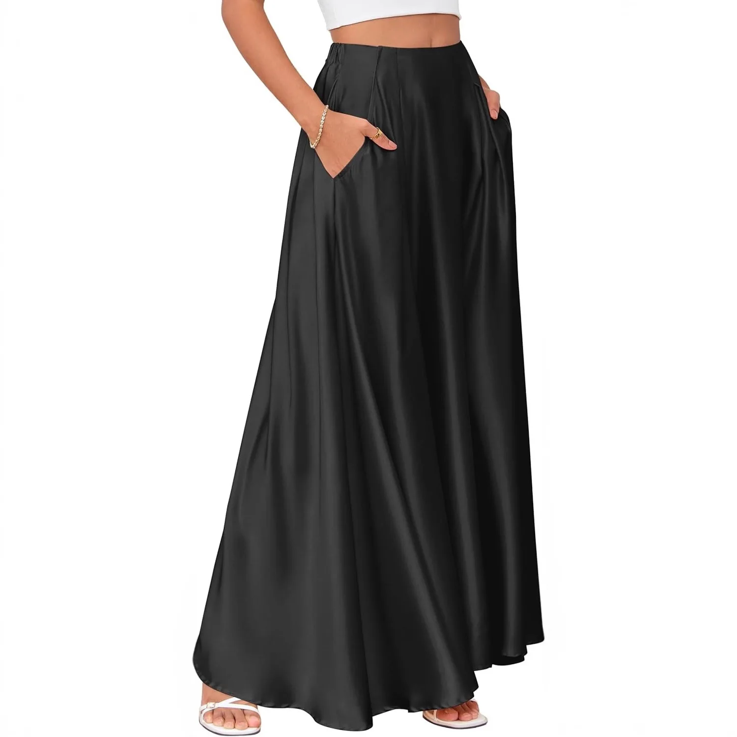 2026 Fashion New Mid Length Party Dress Texture Satin A-line Women's Skirt Slim Flow Europe America Style Lady Elegant Skirt