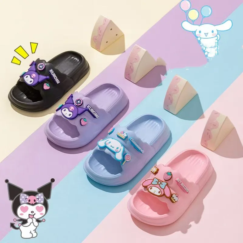 

Sanrio Kids Kuromi Домашняя обувь Kawaii My Melody Тапочки Cinnamoroll Женские домашние тапочки Comzy Antislip House Flat для родителей и детей