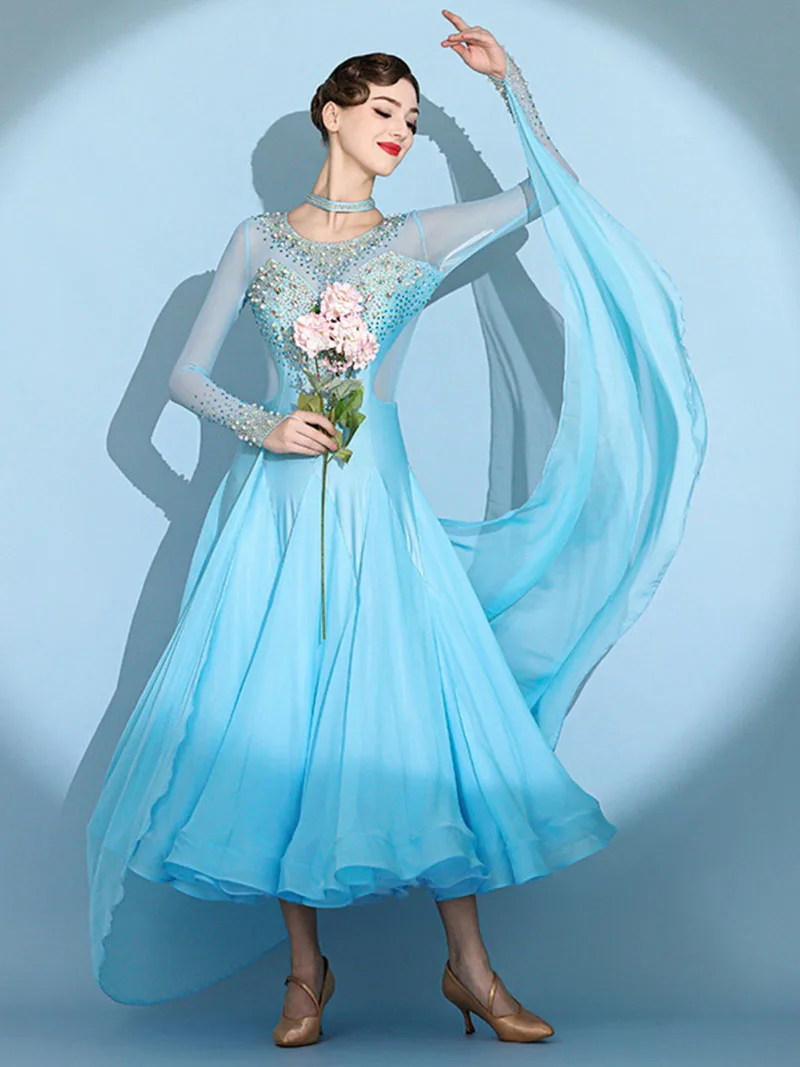 Ballroom Competition Dance Dress Lady's 2025 Elegant Blue Standard Waltz Dancing Skirt Women Ballroom Modern Dance Dresses