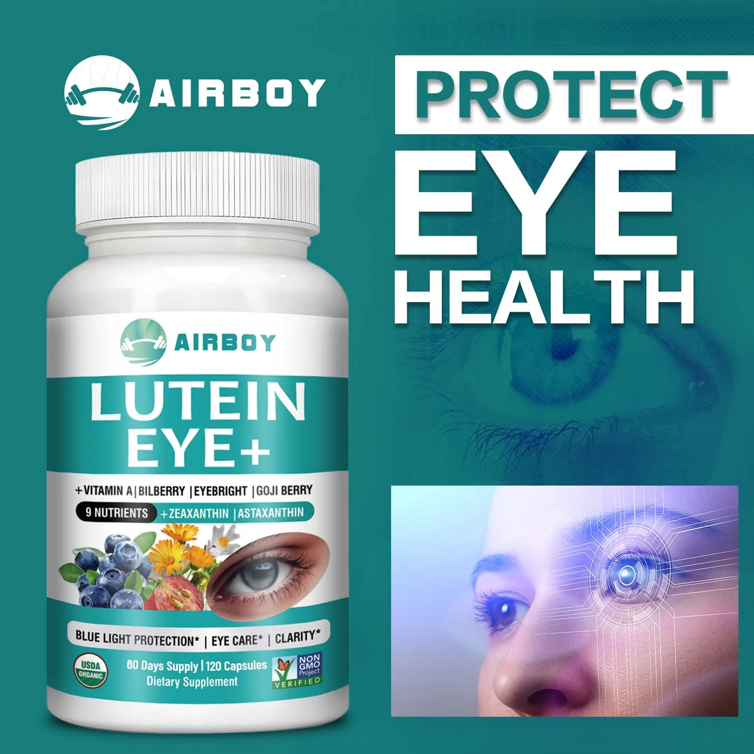 

Lutein Eye - Supports Eye Health,Reduces Eye Fatigue and Dry Eyes,Reduce Blue Light Damage - with Astaxanthin,Vitamin A,Bilberry