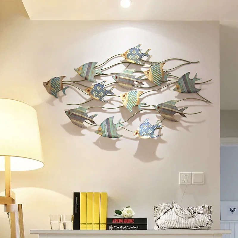 Mediterranean Vintage Wall Decoration Wrought Iron Home Wall Hanging Metal Fish Creative 3D Stereo Bedroom Ornaments  ZM227