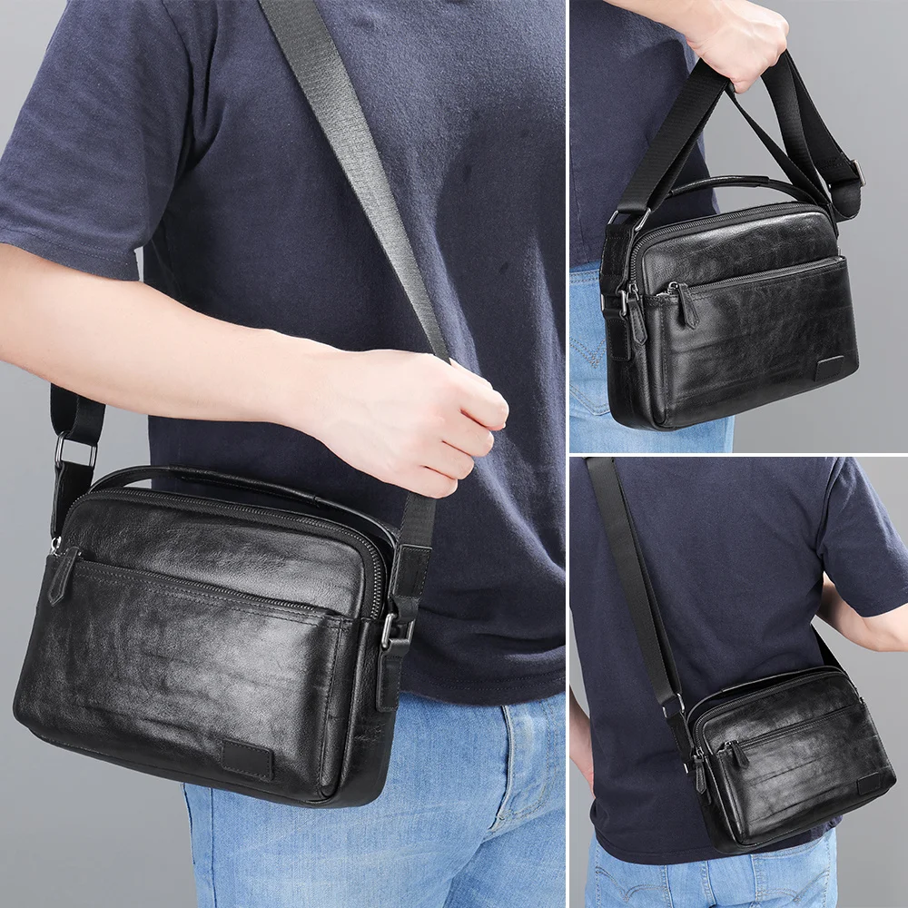 Saco de mensageiro crossbody de couro genuíno, saco de ombro masculino, sacolas designer, bolsas masculinas, novo