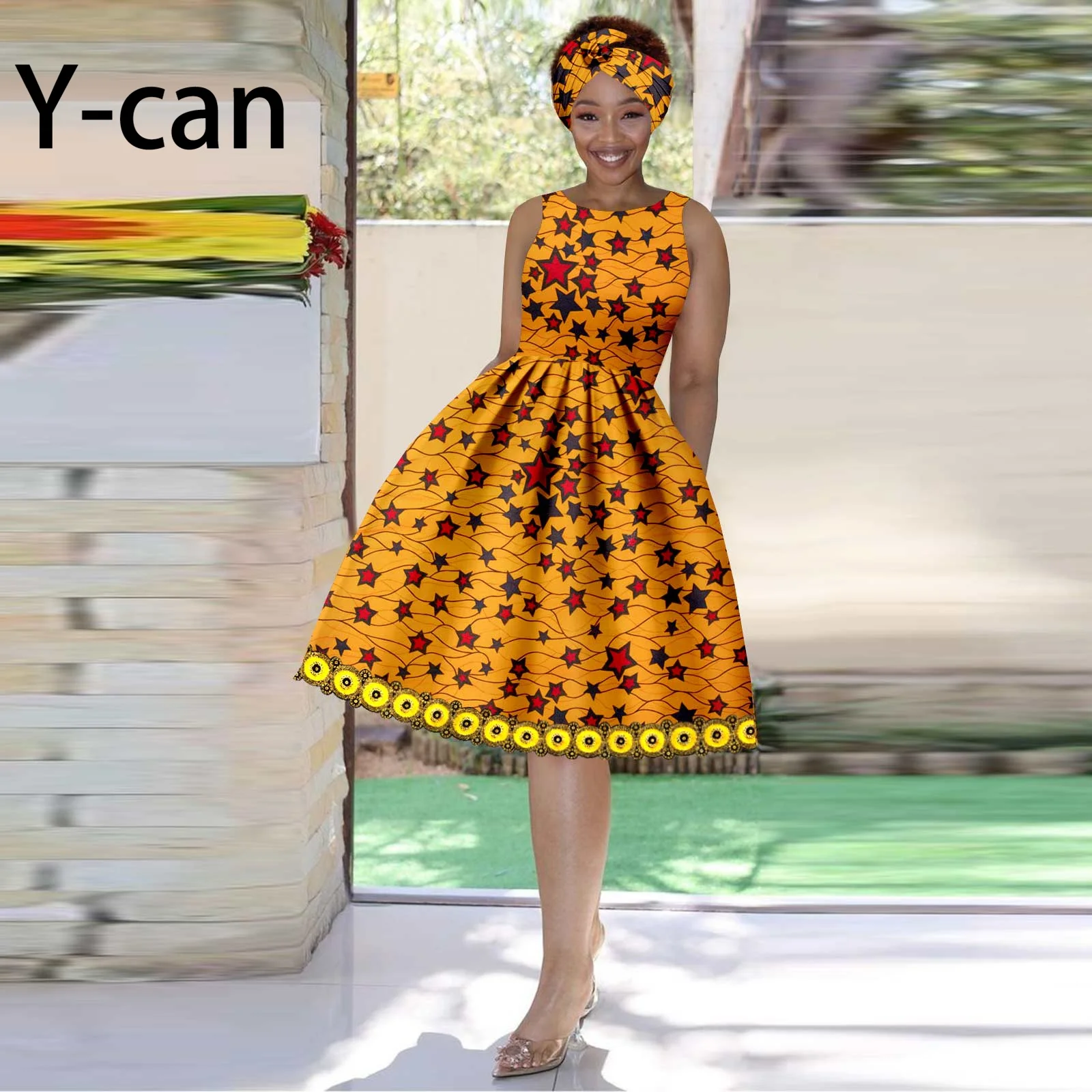 Nieuwe Mode Afrikaanse Jurken voor Vrouwen A-lijn knielange Print Rok Match Hoofddoek Ankara Outfits Meisje Rok Afrikaanse 2425029