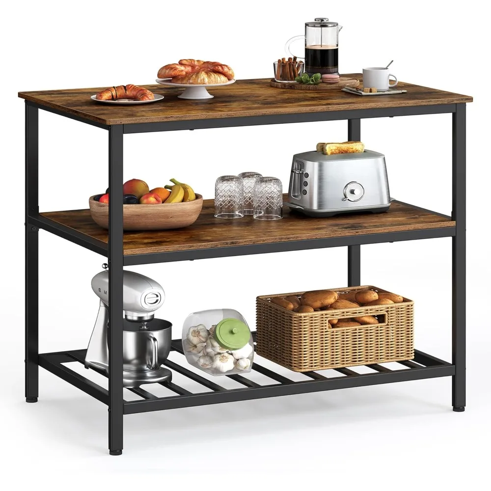 

VASAGLE Island with 3 Shelves, 39.4 Inches Width Kitchen Shelf with Large Worktop Stable Steel Structure, Industrial,