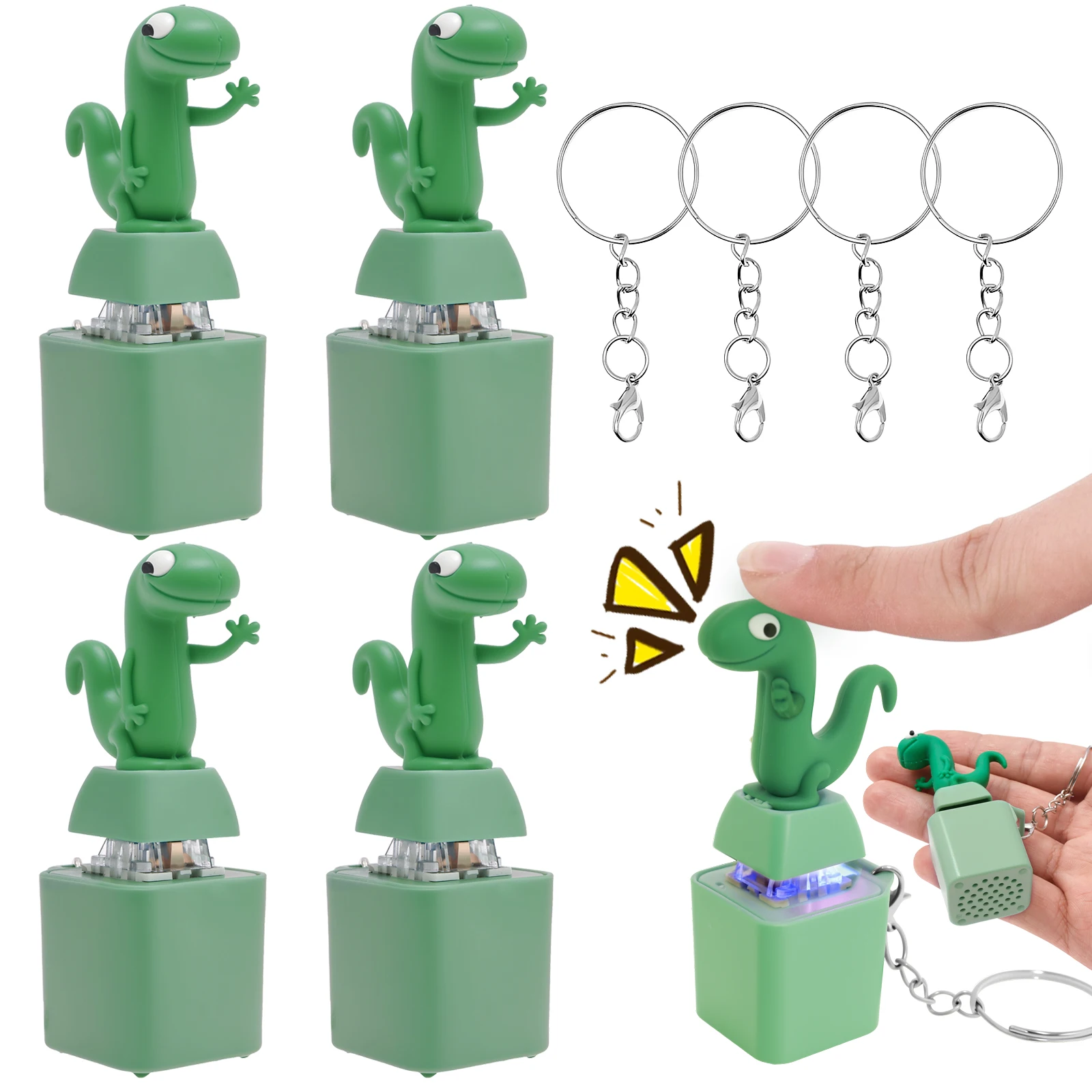 Lizard Key Chains Keyboard Clicker Button Sound Keyring with Colourful Light Stress Relief Anxiety Sensing Toy Fashion Jewelry