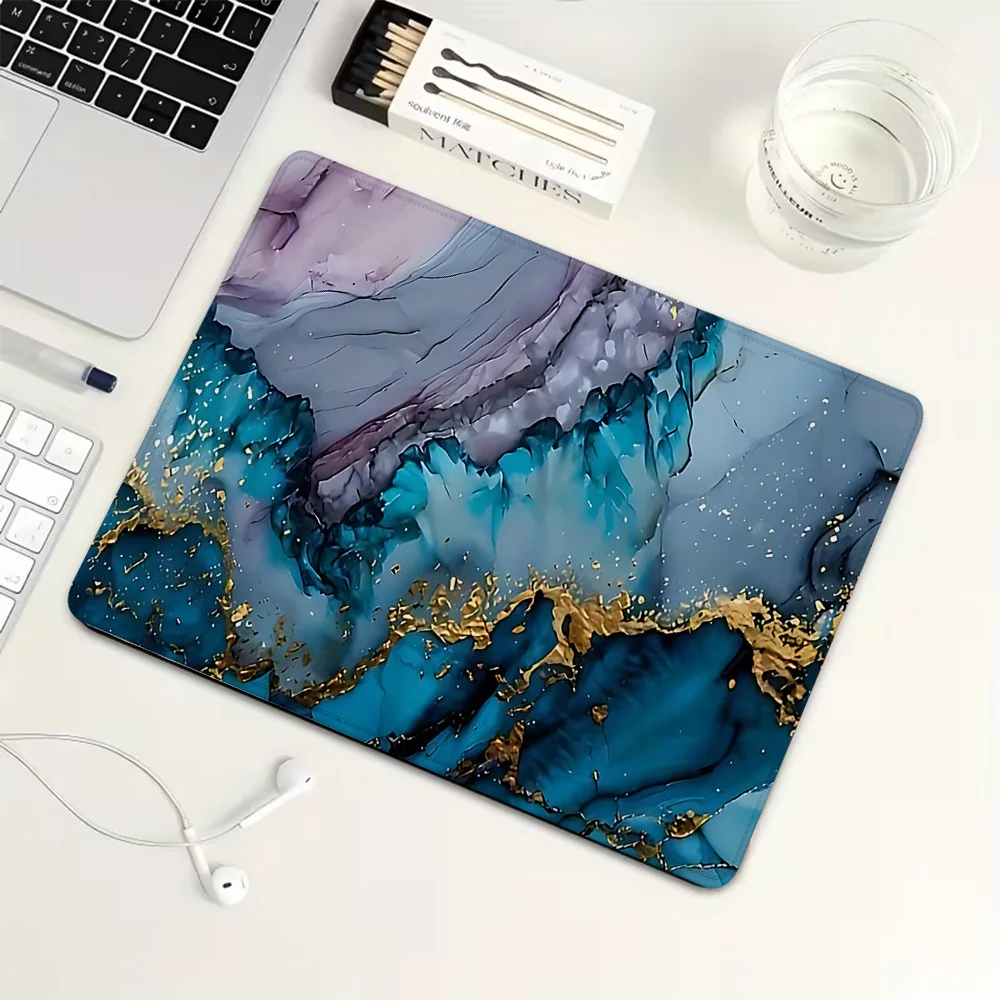 

Blue and Gold Marble Art Small Mouse Pad Rubber Gaming Mouse Pad Mechanical Keyboard Mat PC Gaming Accessories Computer Desk Pad