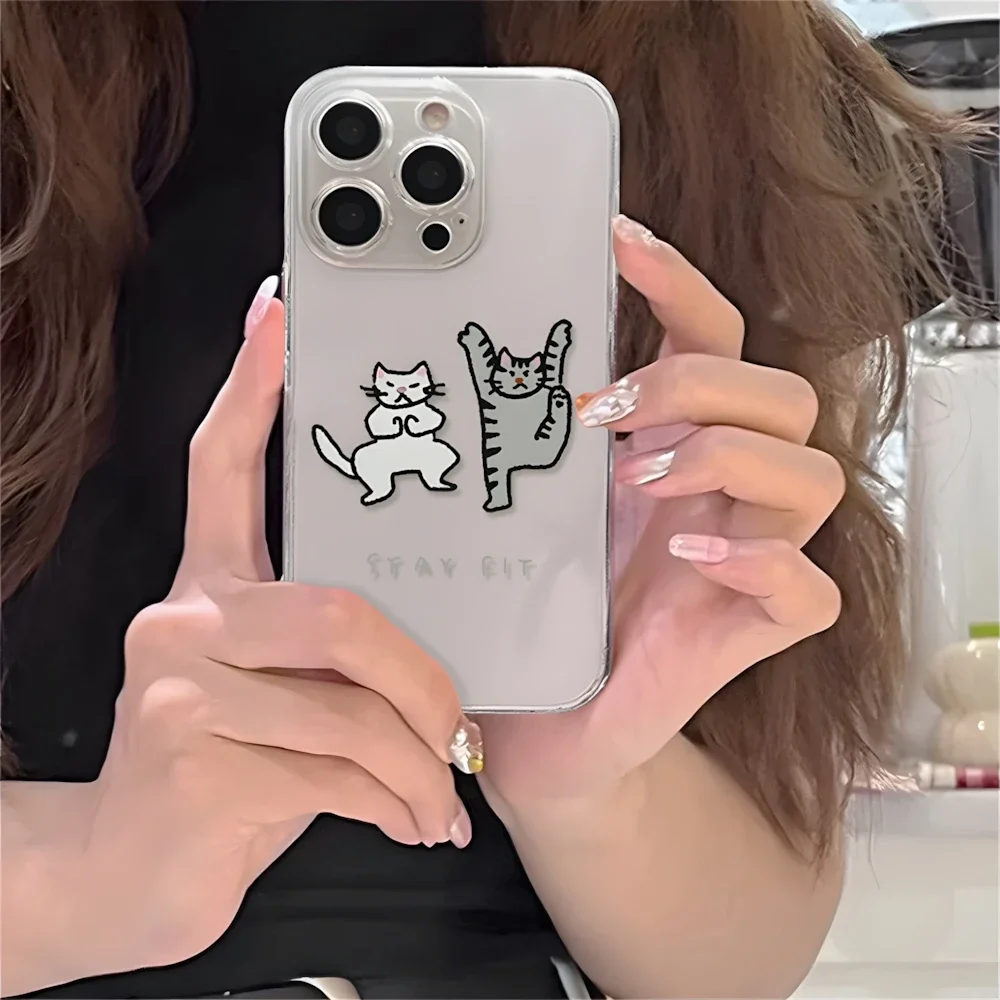 Funny Kung Fu Cat Clear Case for iPhone 16 15 14 Plus 12 13 11 Pro Max XR Ultra Thin Soft Silicone Cover with Camera Protection