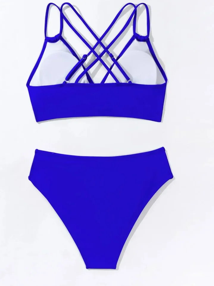 Maillot de bain fendu pour femmes, Bikini, Double bretelles, soutien-gorge, taille réglable croisée, ajouré, ensemble de plage Sexy