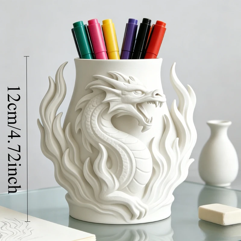 3D Dragon Pattern Plastic Pen Holder Creative Desk Organizer Office Study Stationery Storage Home Desktop Art Decor