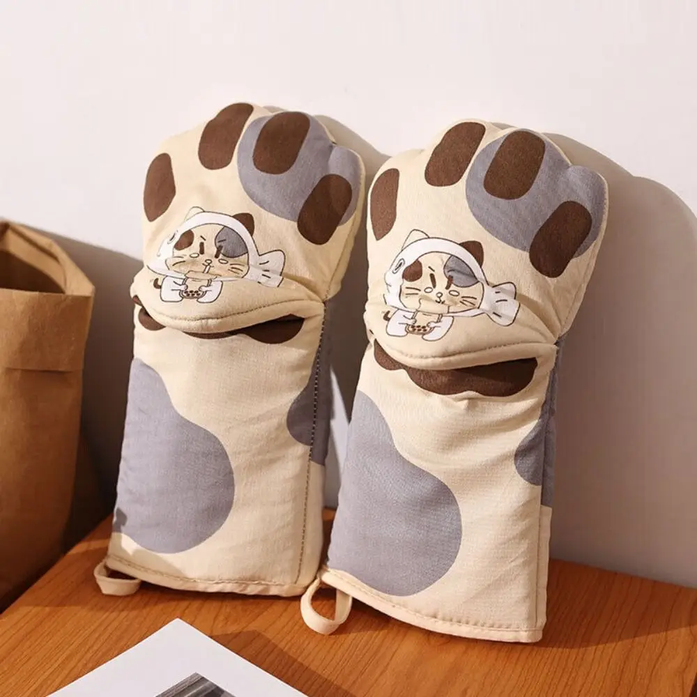 Cute Cat Paws Oven Mitts Cat Claw Baking Oven Gloves Anti-scald Microwave Insulated Gloves