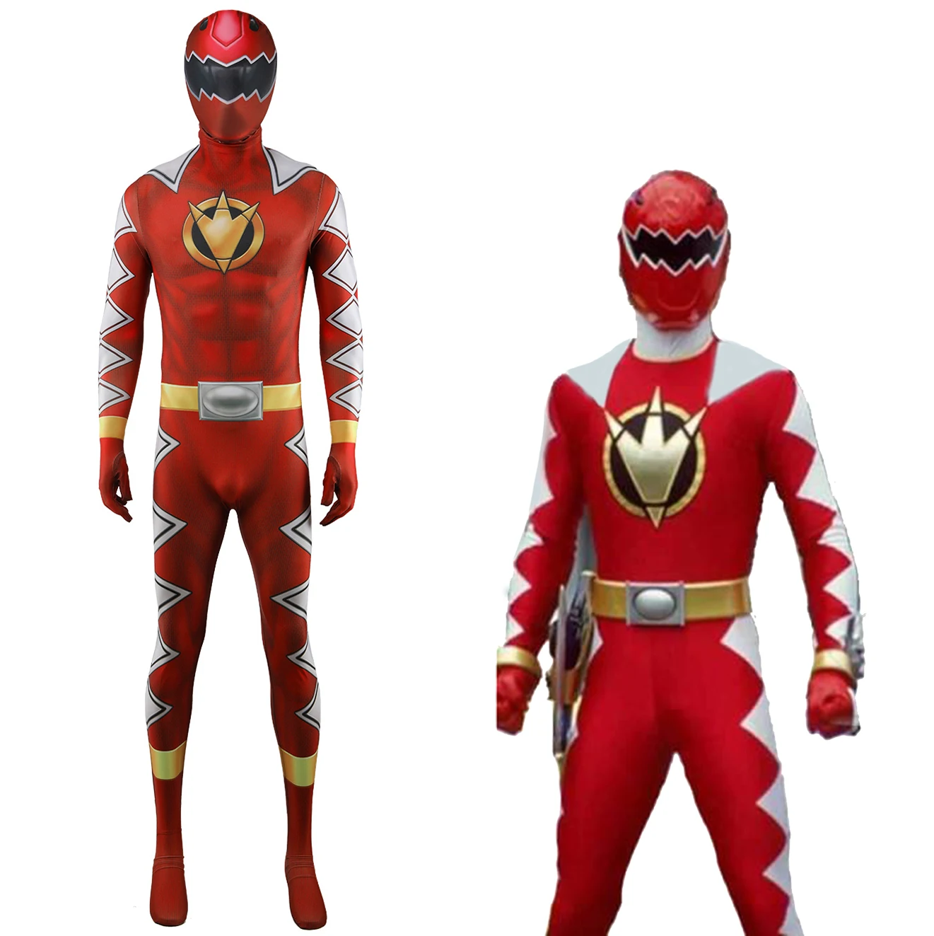 

RED DINO THUNDER Costume Cosplay Superhero Zentai Bodysuit Suits Spandex Boys Halloween Costume Adult Kids