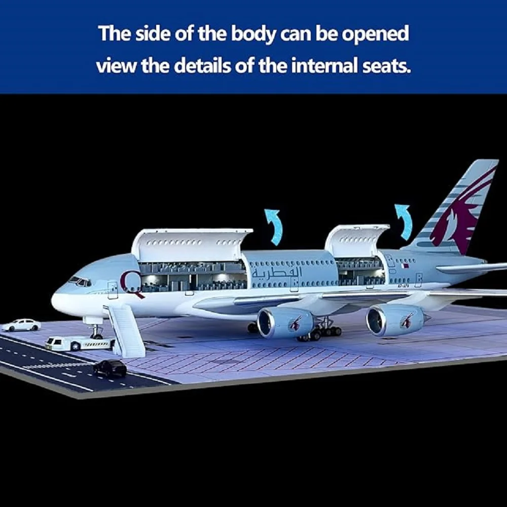 

47cm Qatar A380 Model Plane Diecast Resin Aircraft with Openable Doors and Detailed Cabin Ideal Gift for Aviation Fans