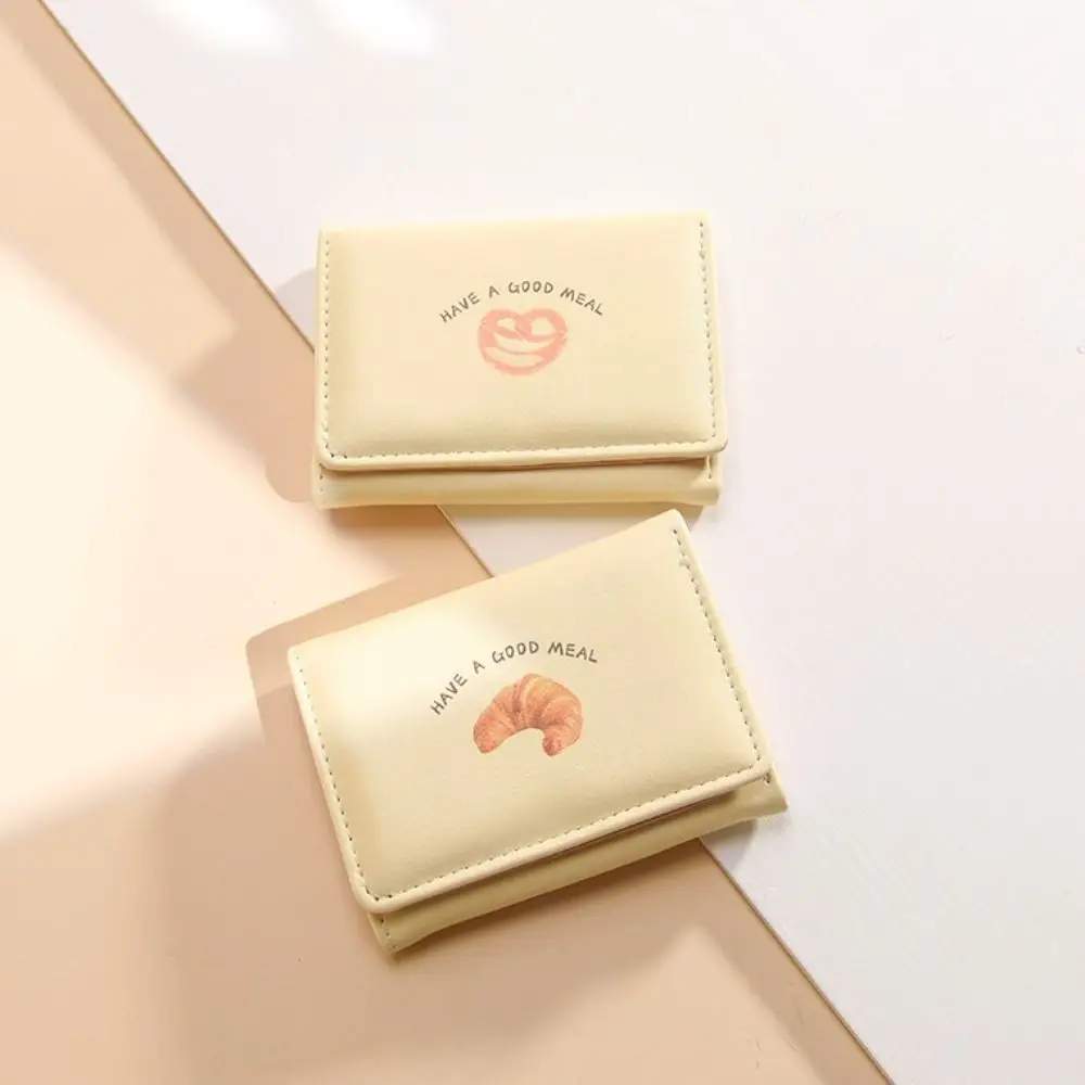 Korean Small Wallet Women Credit Wallet Cartoon Cute Bread PU Leather Hand Bags Three Fold Multi Cards Card Holder Student