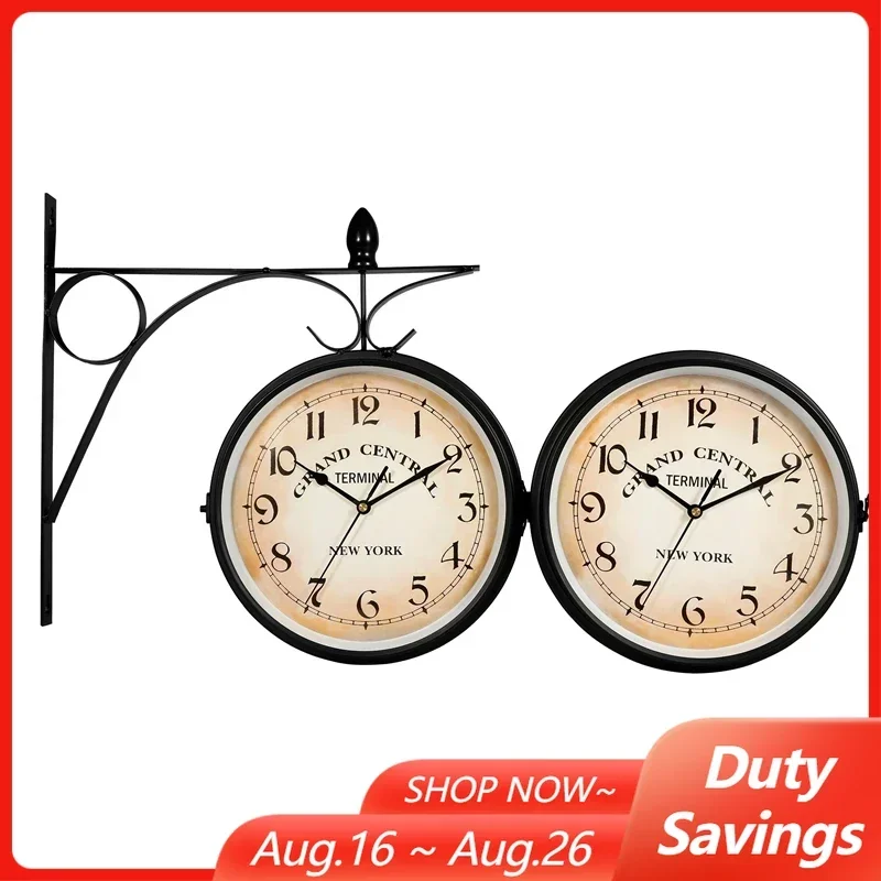 European Vintage Large Double Sided Wall Clock Hanging Digital Clock for Indoor Outdoor Living Room Bedroom Study Wall Decor