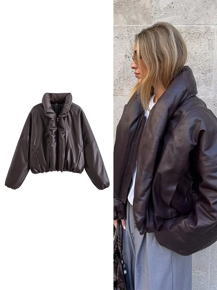 

TFMLN 2025 Winter New Women's Large Lapel Cotton Coat Fashion Thick Warm Zipper Jacket Long Sleeves Solid Ladies Casual Coat