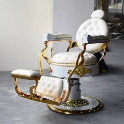 Vintage White Gold Luxury Beauty Hair Salon Shaving Barber Chair Hydraulic Saloon Chair Salon Furniture Styling