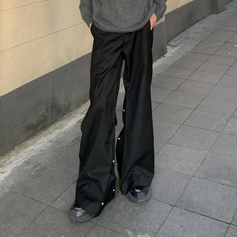 Men's Y2K Streetwear Bootcut Pants Retro Button Detail Wide Leg Trousers American High Street Style Loose Casual Drape Pants