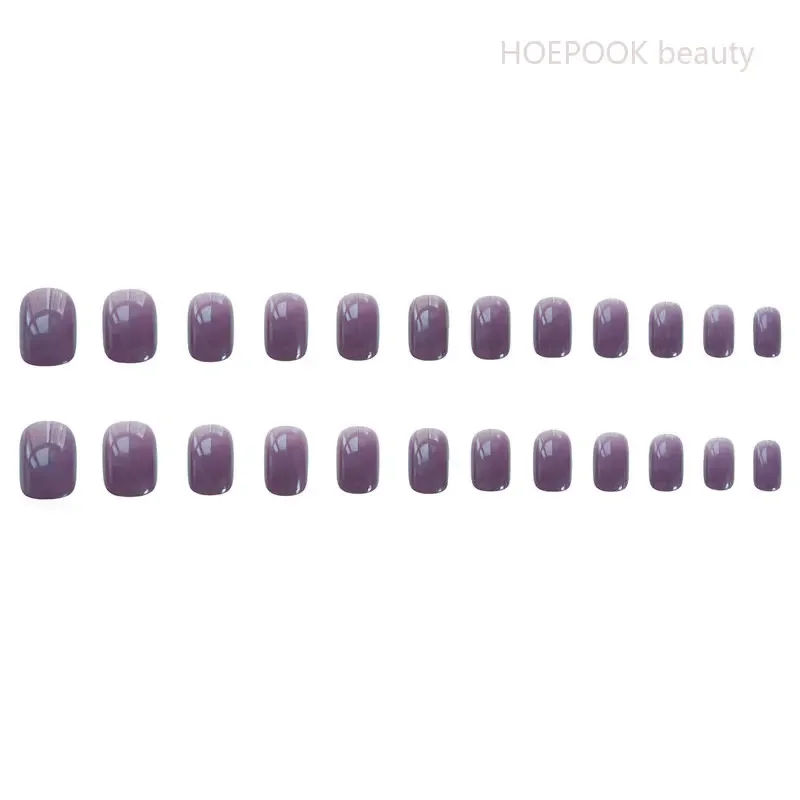 24pcs Dark Grey Purple Seamless Removable Fake Nails Capsule Full Cover Artificial False Nails Art Press On Nails Set Decoration