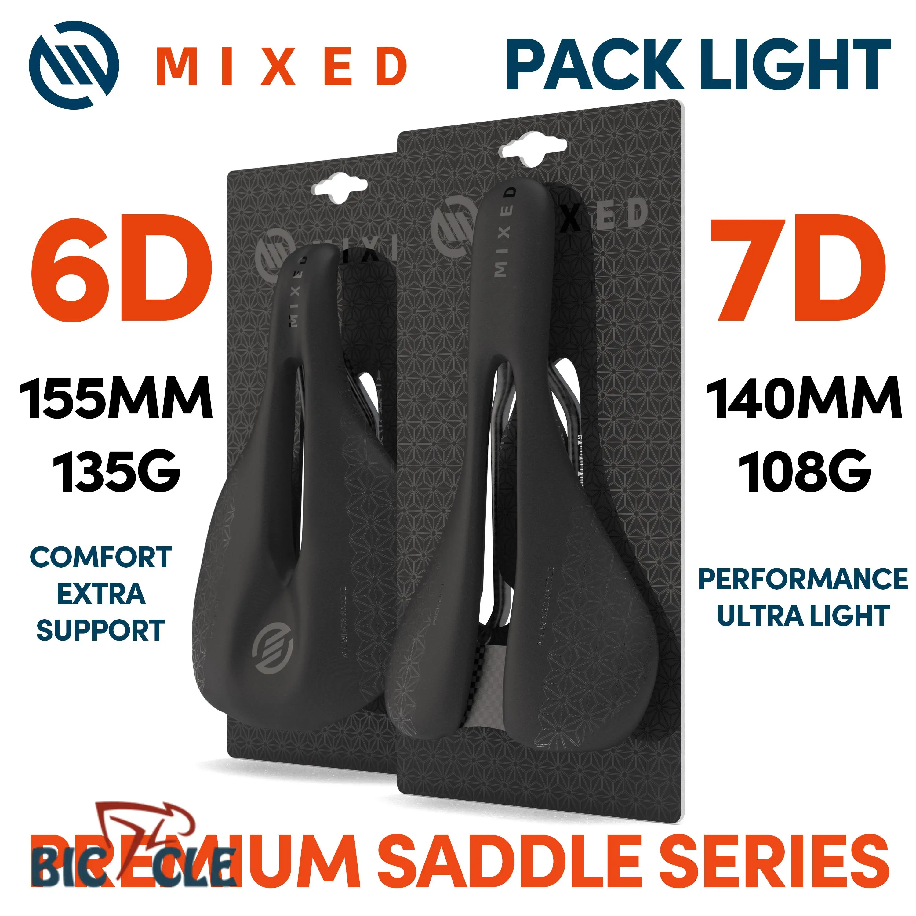 

MIXED Full Carbon Fiber Saddle Pack 5D 6D 7D Ultra Light Weight Lightweight 143mm 155mm for MTB Mountain Bicycle Road Bike Parts