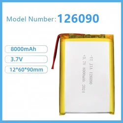 126090 High Capacity Lithium Cell Lipo Batteries 126090 3.7V 8000mAh Rechargeable Li Polymer Lipo Battery