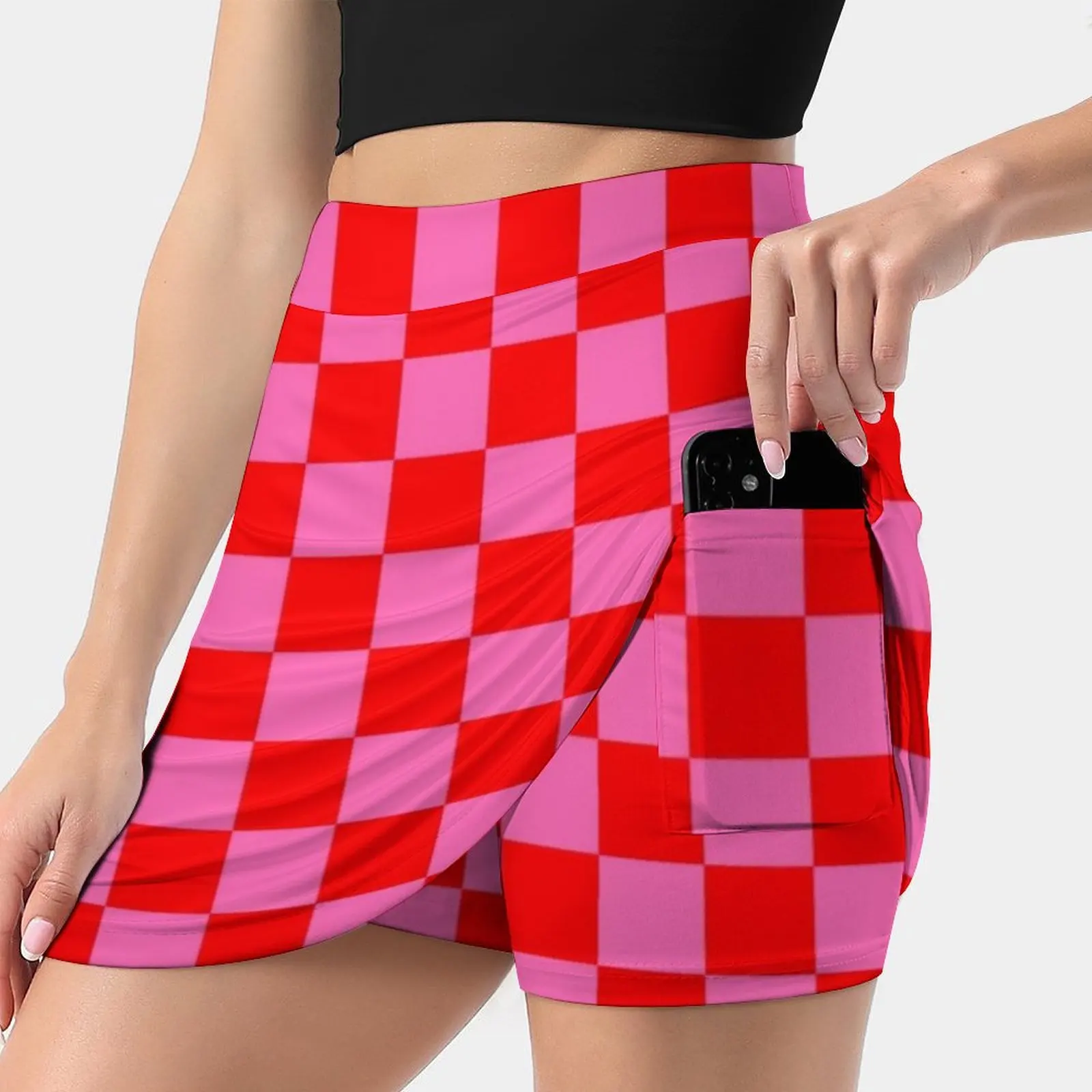 Red And Pink Checkered Pink And Red Checked Women's skirt Sport Skort Skirt With Pocket Fashion Korean Style Skirt 4Xl Skirts