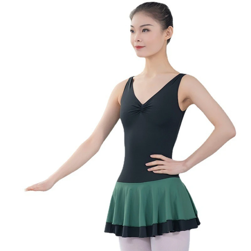 Respirável e confortável ballet dança de uma peça roupas de prática camiseta feminina adulto roupas de ginástica saia curta