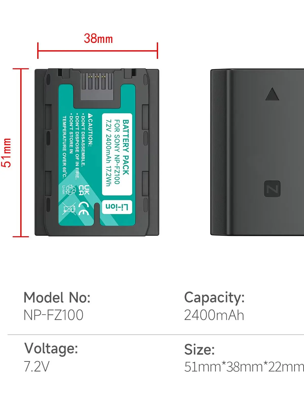 2400mAh NP-FZ100 NPFZ100 NP FZ100 Kamera-Akku für Sony A7III, A7RIll, A9A7MIV, A7RIV, A7C, A7S3, A6600, A9M2ILCE-9, A7R5, FX30, 7RM3