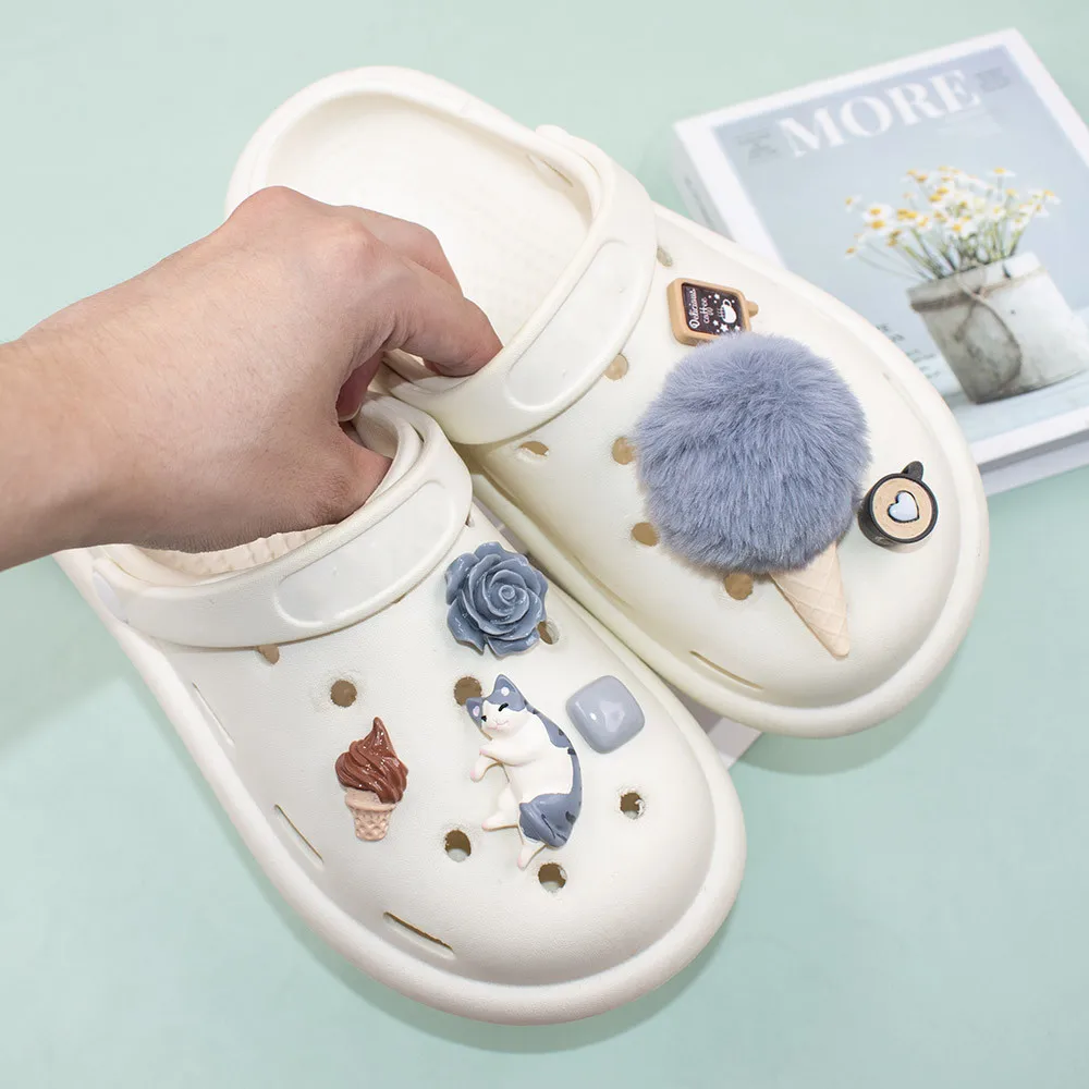 Creative Plush Ice Cream Hole Shoes Charms Accessories Shoe Buckle Colorful Shoe Flower DIY Shoes Decorations