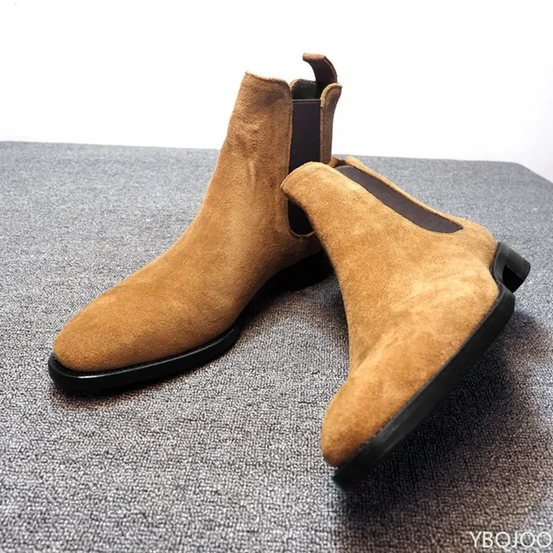 Botas Chelsea de diseñador para Hombre, botines de terciopelo de lujo, zapatos de cuero de gamuza de alta calidad, Botas de vestir