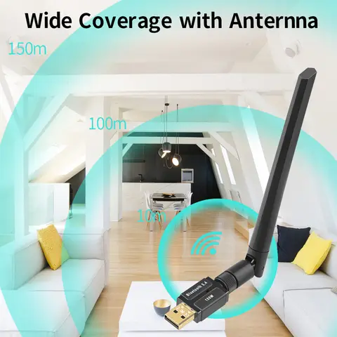 150M Long Range USB BT Dongle Supports Win11/10/8.1/7 USB BT Adapter with Antenna for PC Mouse Keyboard Headphones Speakers