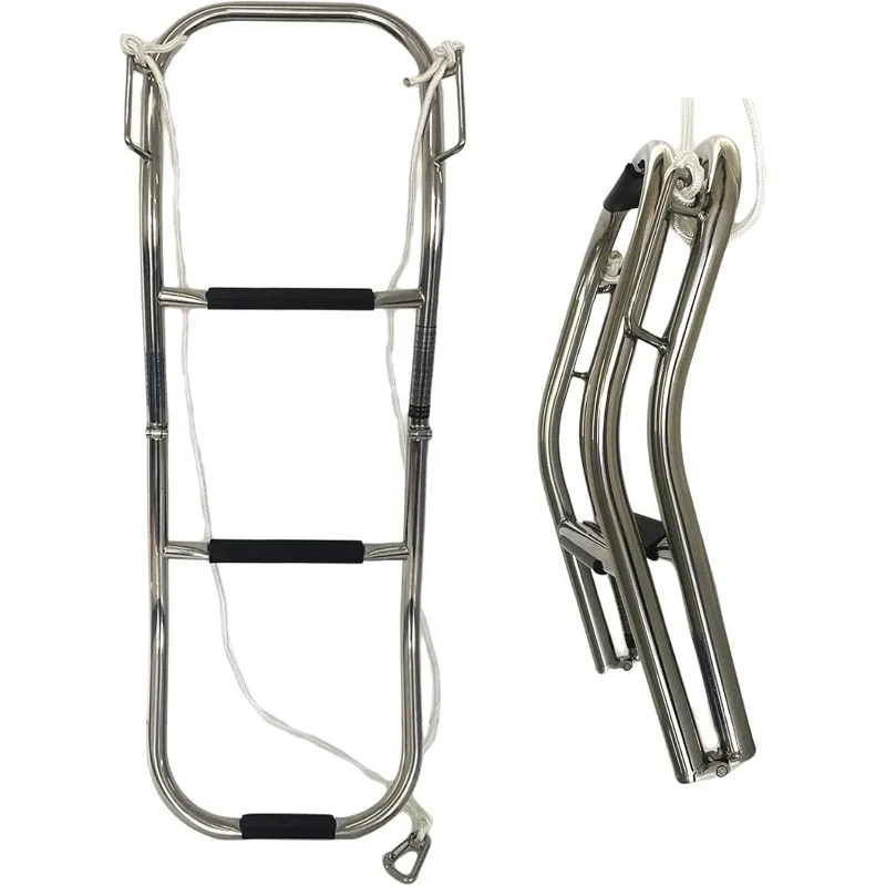 

MARINE CITY 3-Step Folding Boat Ladder with Anti-Slip Footsteps, for Inflatable Pontoon Boats,Ships, Marines, Yachts (Pack of 1)
