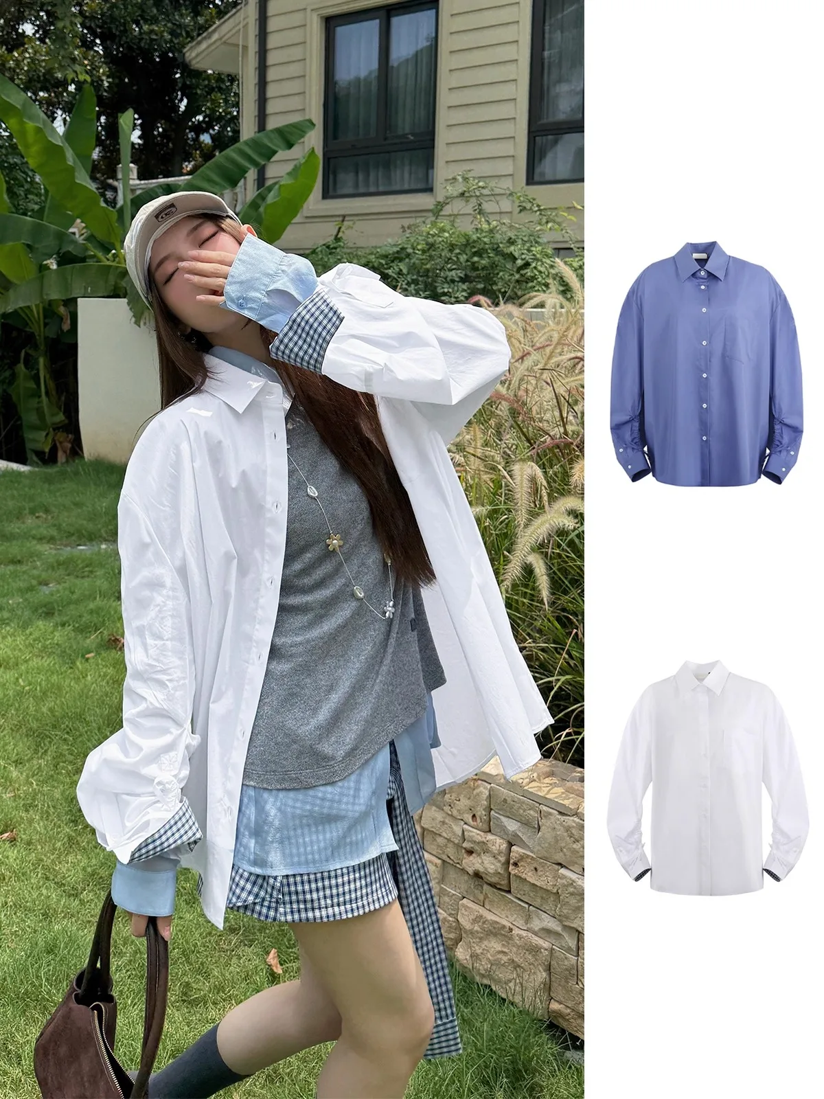

Brand irt with Dstring Lapel Loose Fit Long Sve Pure Color Commute Sle Skin-friendly Breathable Cotton Blend