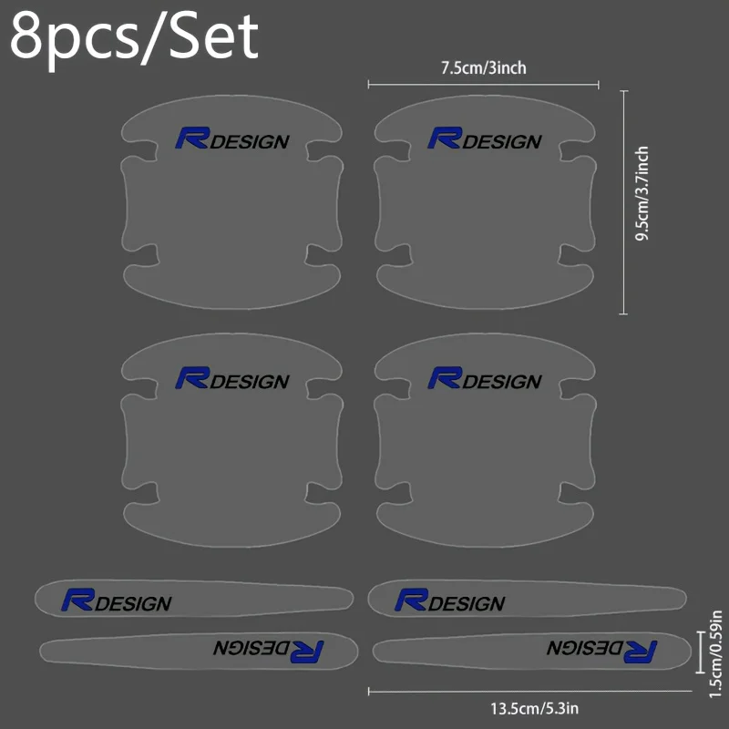 8Pcs/Set R Design Clear Door Cup & Handle Stickers, Waterproof Anti-Scratch PVC Car Decals