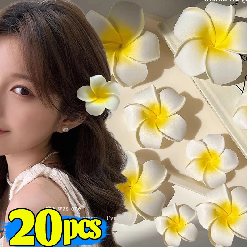 2/20 pçs plumeria flor grampos de cabelo feminino grampos de franja lateral flor barrette havaiano festa de casamento saco chapéu acessórios