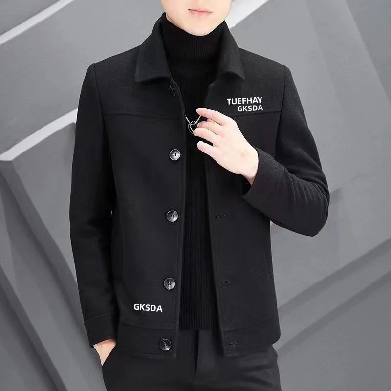 

2025 Men's Autumn Winter New Lapel Woolen Coat Casual Versatile Thickened Short Wool Coat