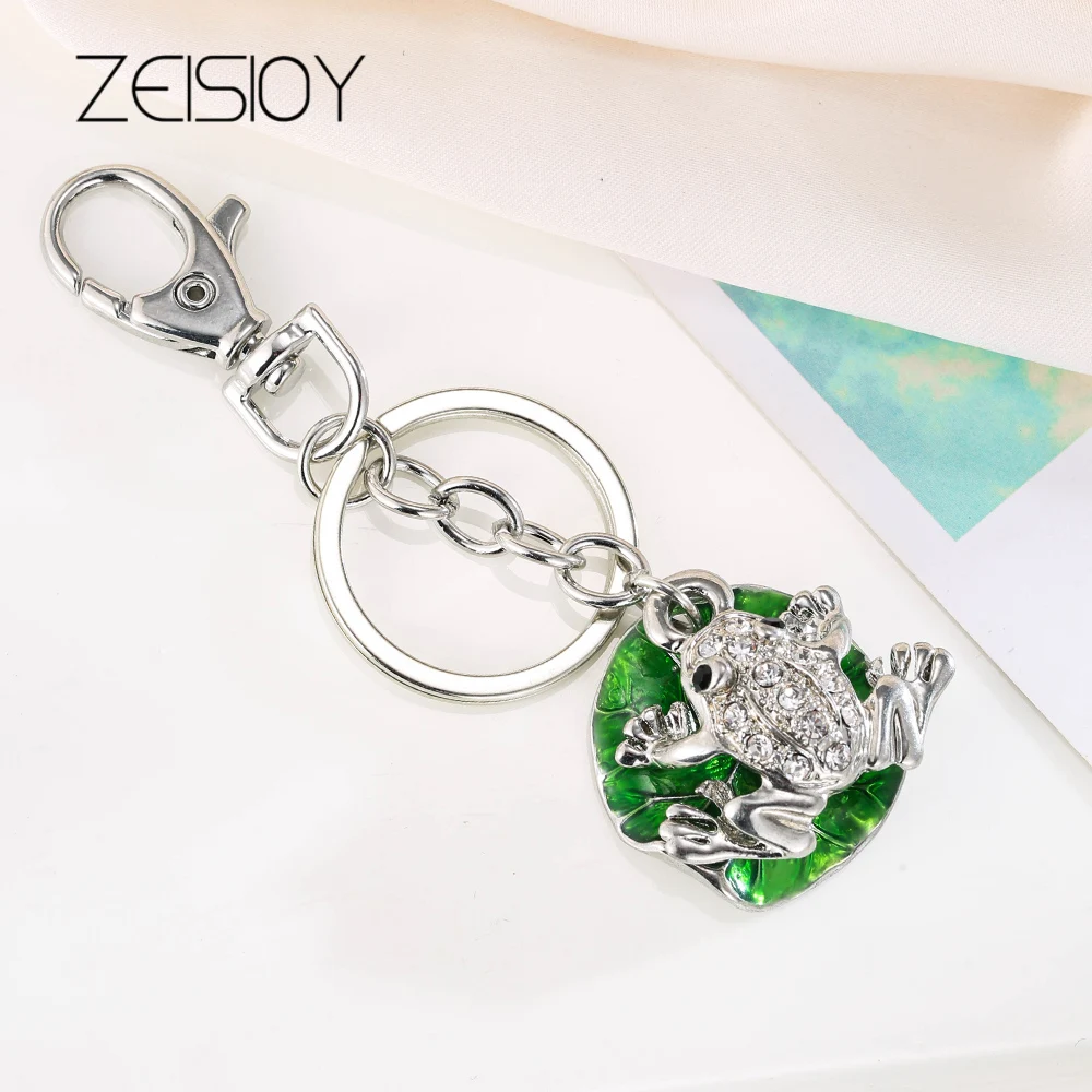 Ladies 2022 Auto Accessories Green Frog Rhinestone Pendant Keychain DIY Keyring Crystal Animal Keychain Accessories Fun Pendant