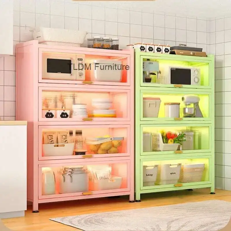 

Modern Carbon Steel Kitchen Cabinets with Multi - layer Dustproof Design - Creative Pink Cabinet for Home -Simple and Stylish