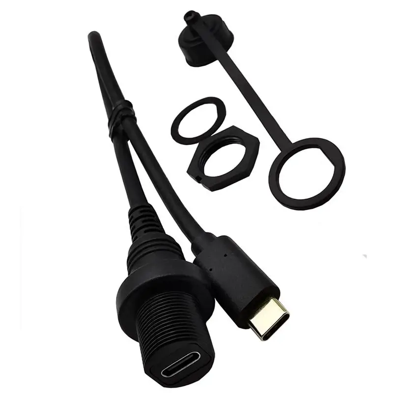 0.3m 1m Type-C Male to Female Extension Waterproof Cable for Car, Ship, Dashboard Panel Type-C 3.1 Data Cable All Copper