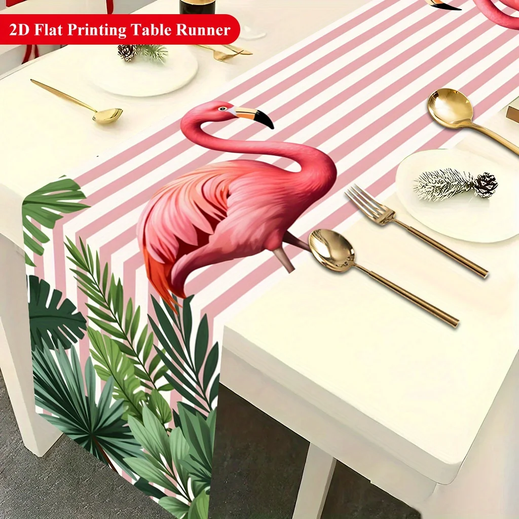 2D Table Flag Two Facing Pink Flamingos Rectangular Table Runner For Dining Coffee Table Home Party Kitchen Festival Decor
