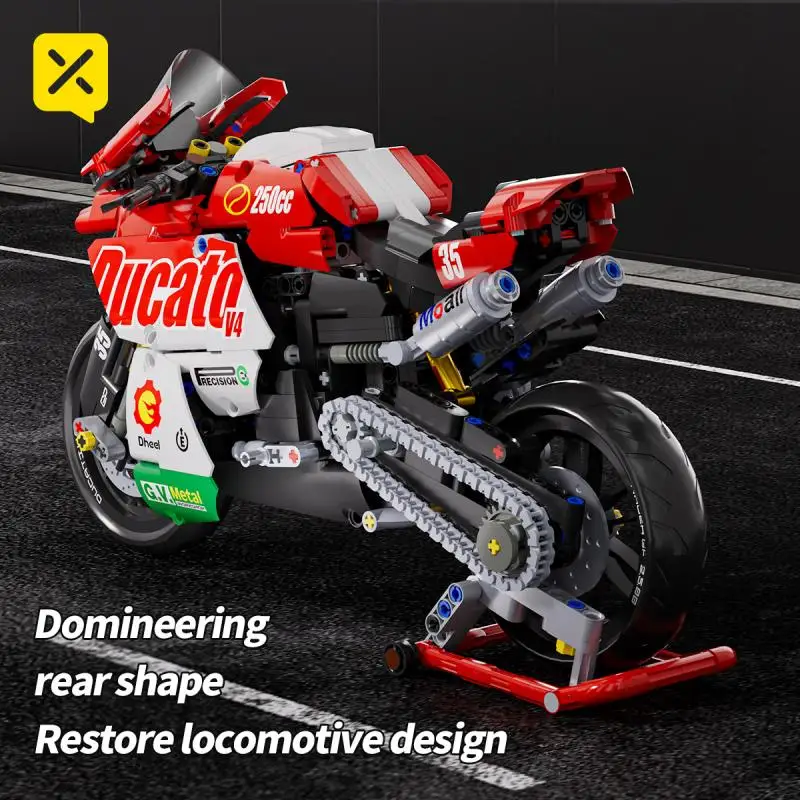 Technic motocykl V4 zestaw klocków dla dorosłych Super motocykl Model zestaw do majsterkowania wyścigi techniczne dla dzieci zmontowane zabawki dla chłopców prezenty